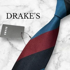 DRAKE'S Regimental Stripe Tie Black Red Blue 8cm New