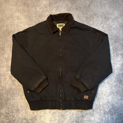 Saf-T-Bak Mens Black Canvas Work Jacket Corduroy Collar Quilted Lined Large