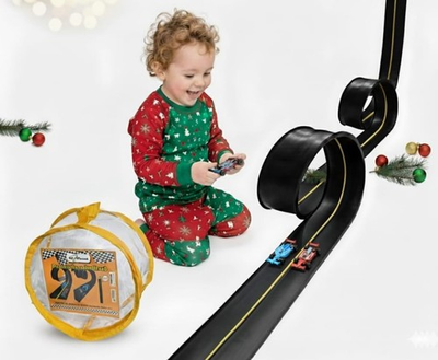 #ad Flexible Race Car Track Set with Pressure Suction Cup 2 Small racecars Zip... $33.64