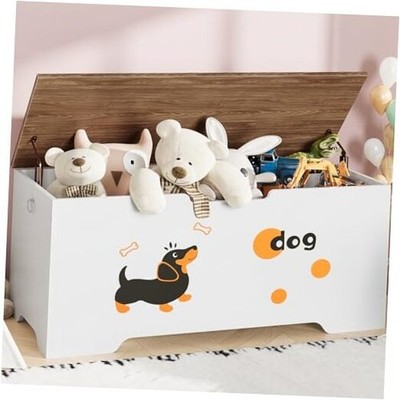 Toy Box, Toy Chest with Safety Hinges, Storage Bench, Wooden  Storage
