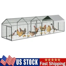Outdoor Metal Chicken Coop 4-Door Walk-in Chicken Run w/Waterproof Anti-Uv Cover