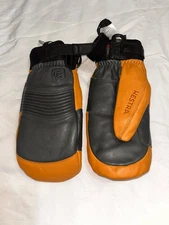 NWOT Hestra Freeride CZone mittens gloves in orange & grey cowhide leather. 8