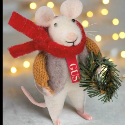 PBK Felted Merry Christmas Mouse Ornament – Handmade Holiday Critter Decor