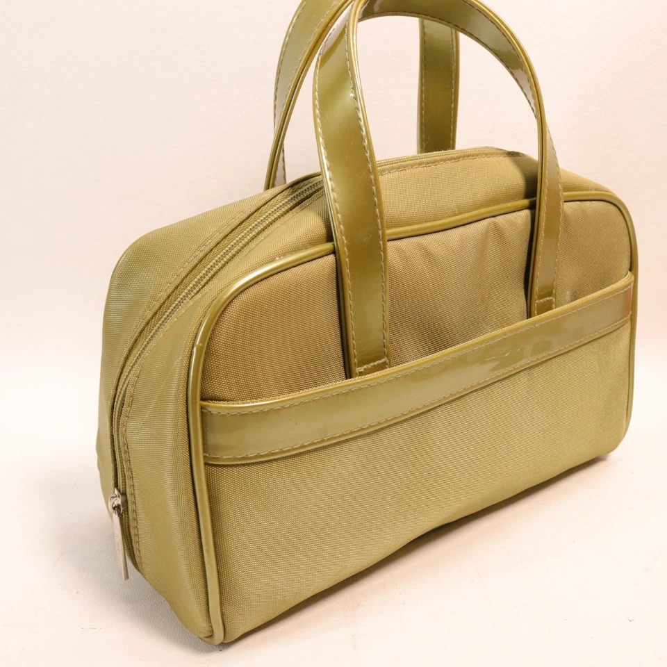 Bolso de Viaje de Maquillaje Clinique De Colección Lona Verde Nylon Doble Asas Cartera Estilo Foto 2 de 4