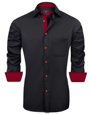 Men Long Sleeve Button Down Dress Shirt Regular Fit Wrinkle-Free Stretch