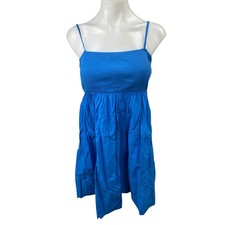 Zara Blue Sleeveless Ribbed Knit Square Neck Cami Camisole Tank Mini Dress Sz L