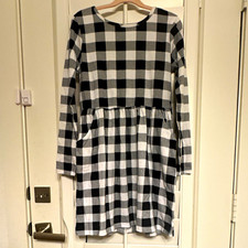 Cat  Jack Girls 10-12 Black/White Gingham A-Line Knit Dress Pockets LS