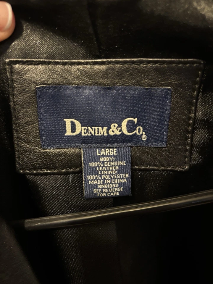 Chaqueta Blazer Vintage Denim & Co 100% Cuero Para Mujer Grande Negra Moto Clásica Foto 3 de 4