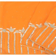 Sanskriti Vintage Neon Orange Sarees Pure Georgette Silk Hand Bead Sari Fabric