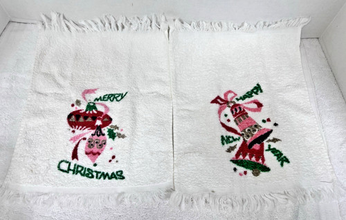 Vintage Kitschy Christmas Merry Christmas Happy New Year Cotton Terry Towels