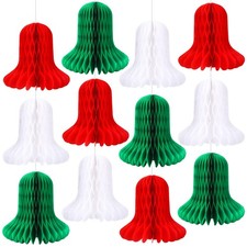 12 PCS Christmas Honeycomb Bells Red Green White Hanging Party Decorations