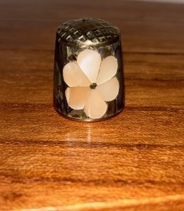 Vintage 6 Petal Flower Shell & Abalone Panel Alpaca Silver Thimble Mrkd Mexico 