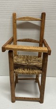 Vintage Handmade 11.5"Solid Oak Doll High Chair Woven Rush Seat 12.25  Tall x 5  