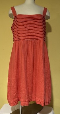 RACHEL ZOE Womens Dress Coral pink linen blend fit flare pleated smocked 14 New