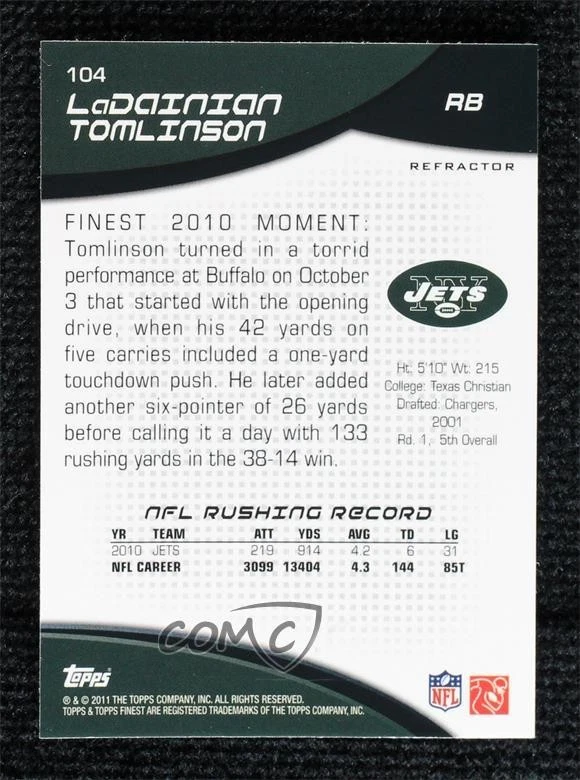 2011 Topps Finest Refractor LaDainian Tomlinson #104 HOF - Image 2 of 3