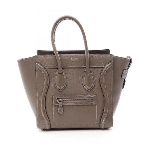 CELINE Luggage micro shopper Tote Bag leather Gray Used Women