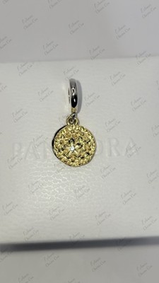 Authentic Pandora Two-Tone Daisy Double Dangle Charm #762341C01 W/box E3