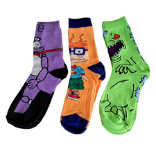 Rugrats Socks Chuckie Reptar Bonnie Nickelodeon Cartoon Unisex Adult New 3 Prs