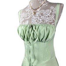 Whimsical milkmaid-inspired midi dress in soft mint