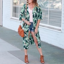 NWT Rachel Zoe Palm Print Kimono Duster Beach Cover Up - One Size