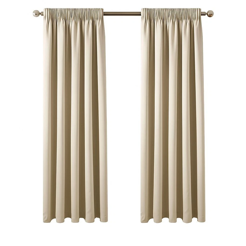 Pencil Pleat Tape Top Thermal Cream BLACKOUT LINED Curtains with Tie Backs