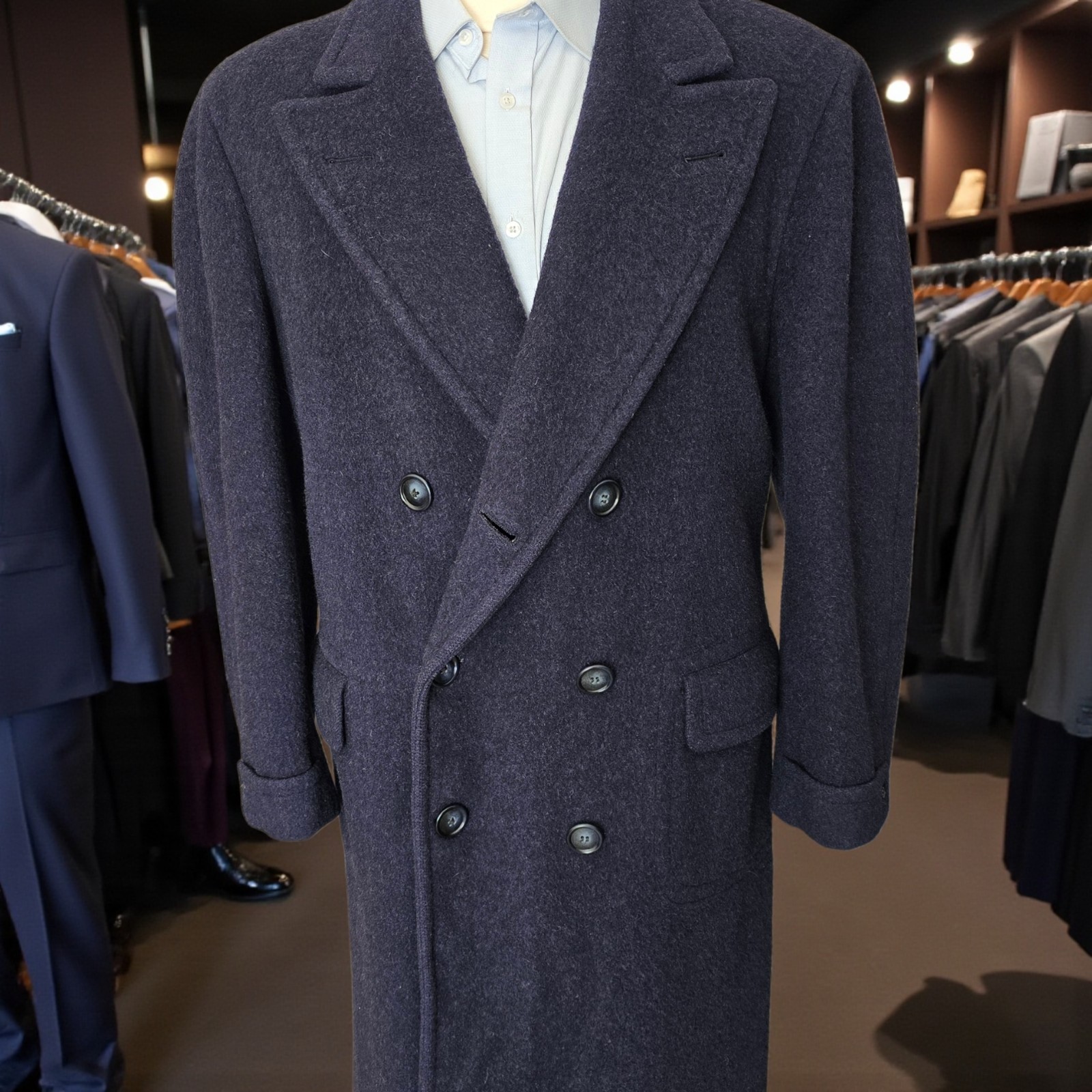 Vintage 1950s Double Breasted Peak Lapel Overcoat 40r Frankoat Chunky Heavy Wool