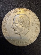 1956 Mexico Diez Pesos Hidalgo .900 Large Coin Silver, 10 Pesos Plata .900. T416