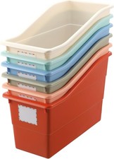 6 Pcs Interlocking Plastic Book Bins Bulk Classroom Organizers with Labels