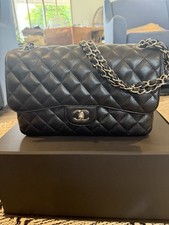 Chanel Double Flap Classic Black Jumbo Caviar Bag With Silver Hardware