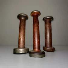 Set of 3 Antique Wood Spool Loom Bobbins