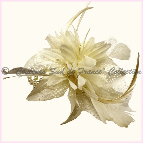 Bracelet Mariée/chocolat/ivoire/cristal Avec Fleur Et Plume - Neuf Avec étiquettes