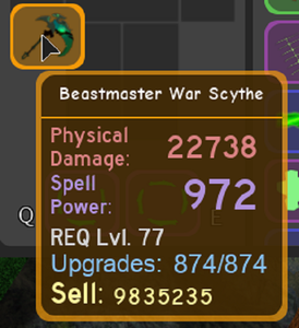 Details About Beastmaster War Scythe Fully Upgraded 874874 For Dungeon Quest Roblox - 