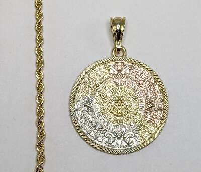 Aztec Mayan Calendar 3mm Chain Necklace Jewelry Gold Plated Calendario Azteca