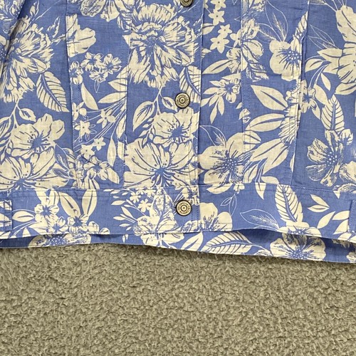 C&C California Linen Jacket Womens Medium Floral Beachy Button Up 100% Linen - Picture 3 of 12