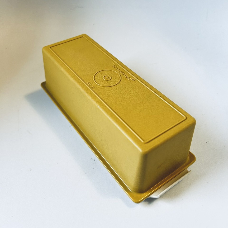 Tupperware Single Stick Butter Dish Harvest Gold Top 63710 Almond Base