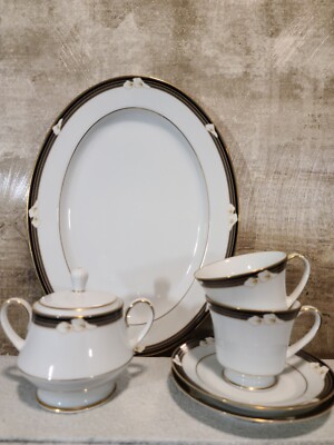 NORITAKE Legendary 3691 ELLINGTON Tea For 2 Platter Sugar Bowl Cups Saucers 
