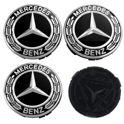 SET OF 4 Classic Black 75MM Wheel Rims Center Hub Caps AMG Wreath NEW ...
