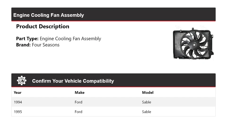 Conjunto de ventilador de refrigeración para motor Ford Sable 1994-1995 4 estaciones Foto 2 de 4
