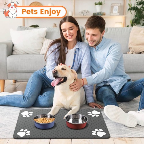 Pet Feeding Mat-Absorbent Pet Placemat for Food and Water Bowl, with Waterproof  - Picture 7 of 20