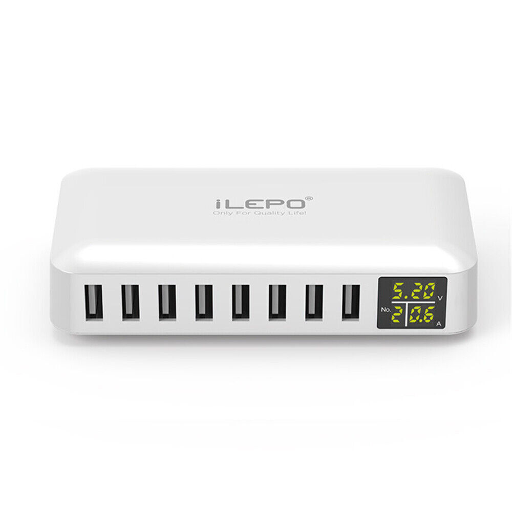 8-Port USB Wall Charger with Fast Charging LCD Display Hub Station