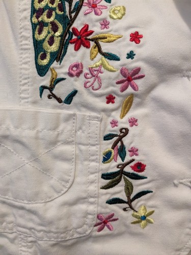 Cato White Denim Vest Womens 22/24W Embroidered Peacocks Flowers Boho Colorful - 第 7/16 張圖片