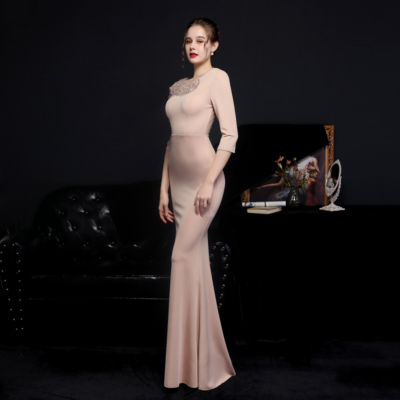 half sleeve evening dresses Elegant A Line Half Sleeves Chiffon Long Prom Dress main image 0