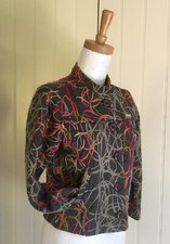 JACKET Cropped Long sleeve Pockets Nehru collar Big buttons Sz M Unlined