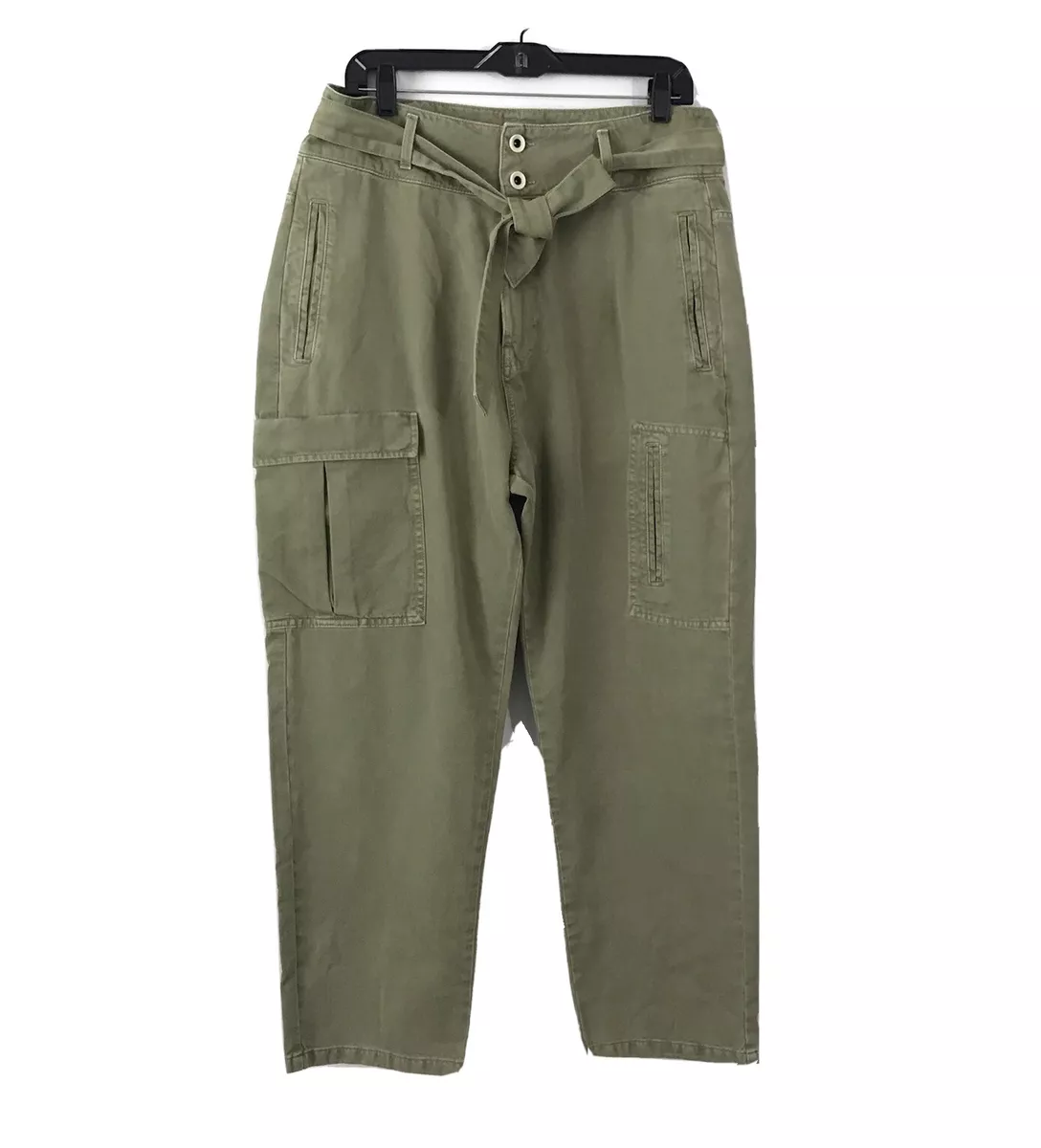 Zara Size 10 Women s High Waist Belted Cargo Pants Green Cotton