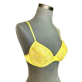 Women's Bra Rare LA PERLA Italy Bright Yellow Crystal Beaded SEXY Bra Lingerie