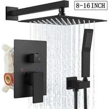Black Shower Faucet Set Rainfall Shower Head Combo System with Mixing Valve Kit