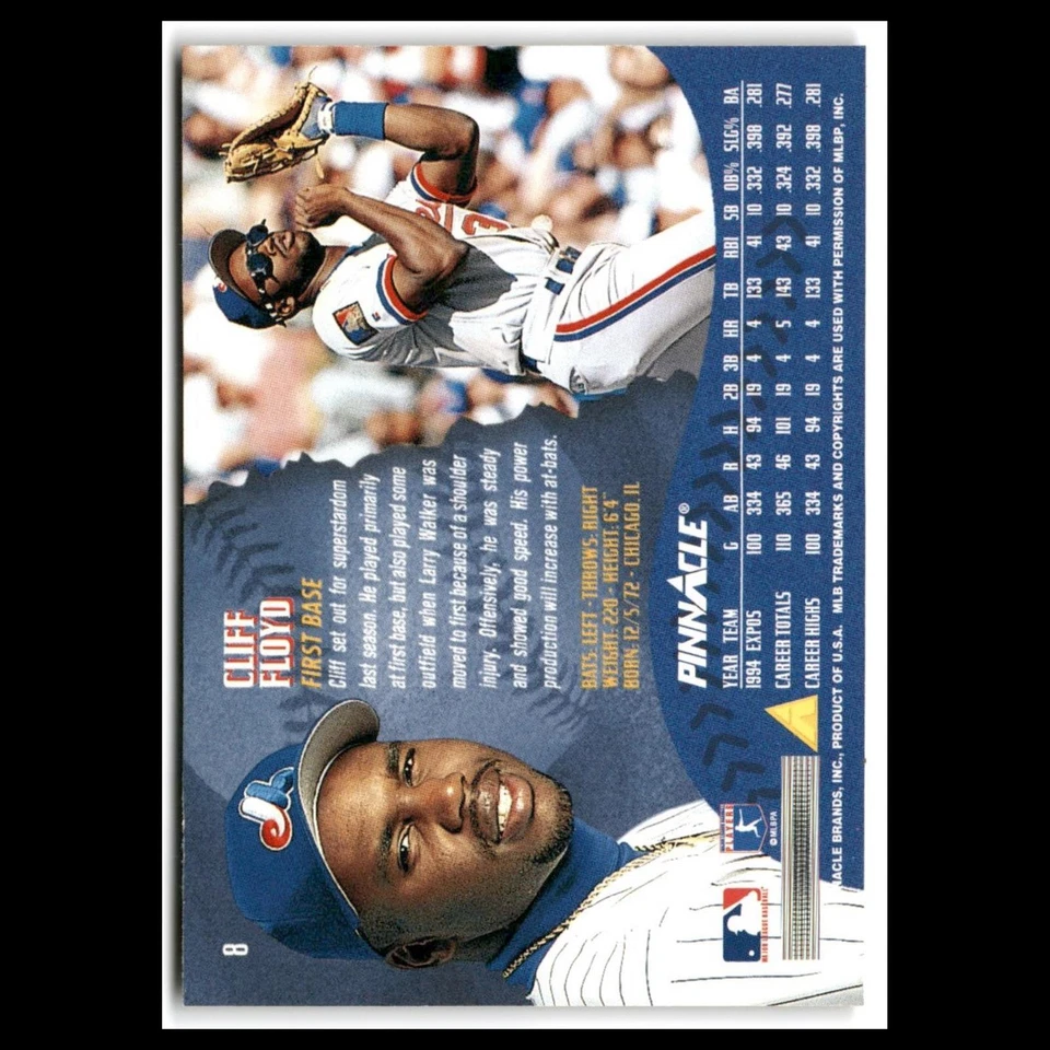Cliff Floyd #8 1995 Pinnacle Montreal Expos Baseball Card MLB NM - Image 2 of 3
