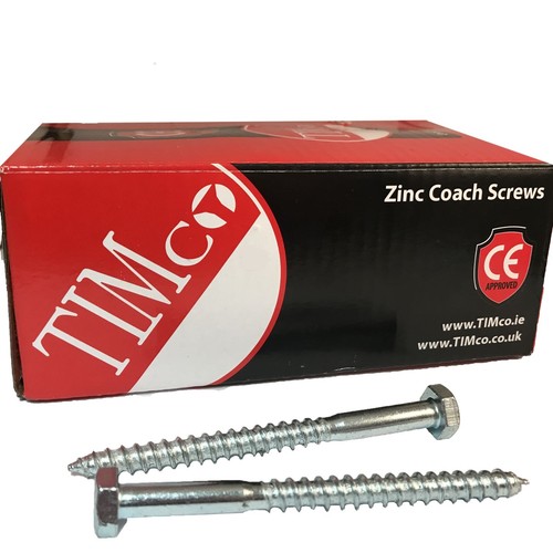 TIMco M6 x 75mm 3" ZINC Coach Screw Lag Bolts Hex Head Timber Wood Desk