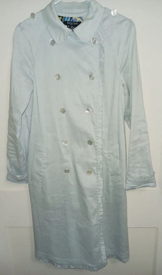 CHAQUETA LARGA ETCETERA LINO MUJER BEBÉ AZUL VOLANTES RIBETE BOTONES TALLA. 10 Foto 3 de 4