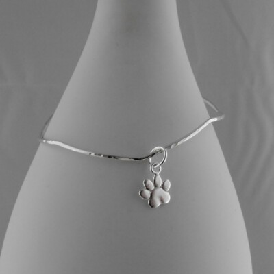 Sterling Silber 925 gewellt dünn Stapel Armreif Pfotenabdruck Bettelarmband 